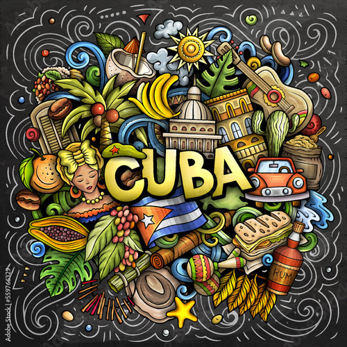 Cuba cartoon doodle illustration. Funny Cuban design