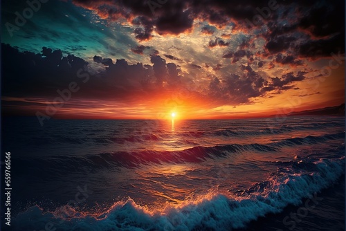 stunning sunset over the ocean, ai generated