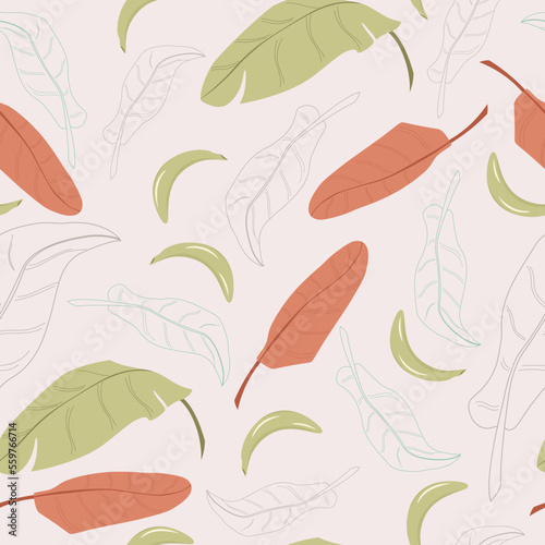 tropical leaves hand drawn seamless pattern