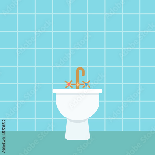 Retro bidet on blue background. Home interior concept. Cartoon flat style. Vector illustration