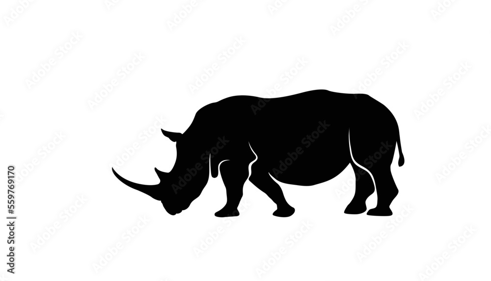 Silhouette vector illustration of standing rhinoceros Rhino view for logo Rhino Vector illustration