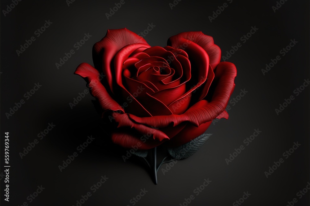 Red Rose on a black background. Generative AI.