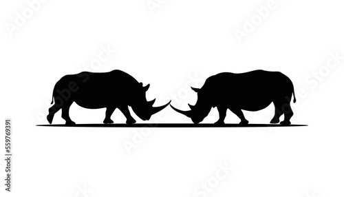 Silhouette vector illustration of two rhinoceros Rhino is about to fight. For logo. Rhino Vector.
