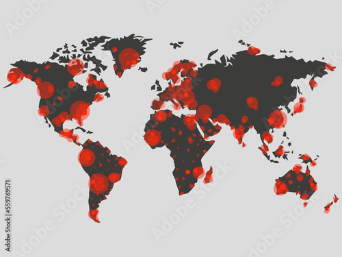 World map of coronavirus pandemic. Covid-19. Covid map. Disease outbreaks by year. Vector background