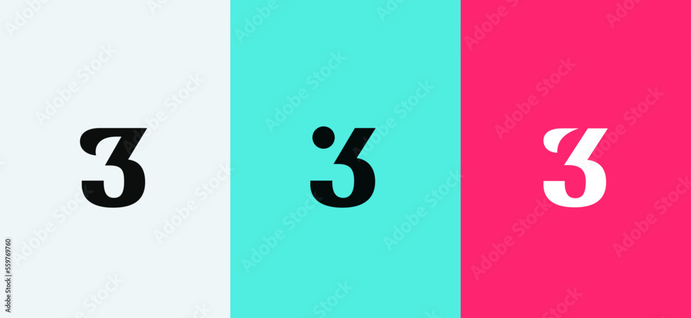 Set of number 3 minimal logo icon design template elements