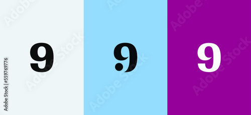 Set of number 9 minimal logo icon design template elements