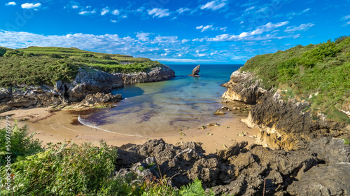 Beach of Buelna, Coastline and Cliffs, Cantabrian Sea, Buelna, Llanes, Asturias, Spain, Europe