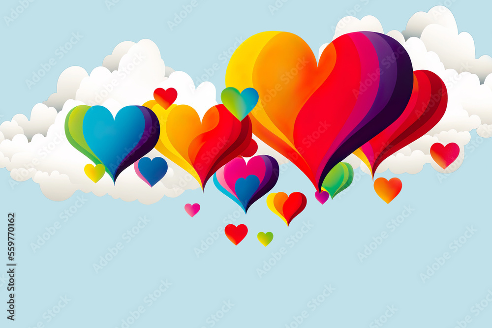LGBT pride rainbow flag, Love Valentines Day, heart wings, background. wallpaper