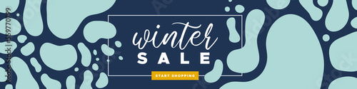 Winter sale colorful banner. Abstract organic wavy shapes background. For newsletter, web header, social media post, promotional banner, advertising and identity. Vector illustration, flat design