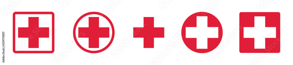 Fist aid vector icon on white background. Emergency symbol. Ambulance red sign. Fist aid vector icon on white background. Emergency symbol. Ambulance red sign.