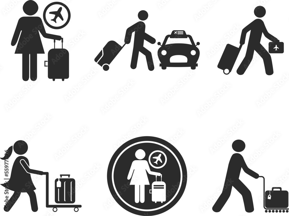 Travel with bag icon, tourist icon black vector Travel with bag icon, tourist icon black vector