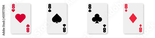 Eight. Playing cards icon on white background. Club, diamond, heart, spade illustration. 