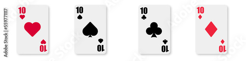 Ten. Playing cards icon on white background. Club, diamond, heart, spade illustration. 