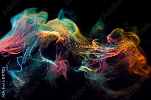 Abstract illustration, background image. Multicolored liquid, smoke, splashes, abstract grass, 
