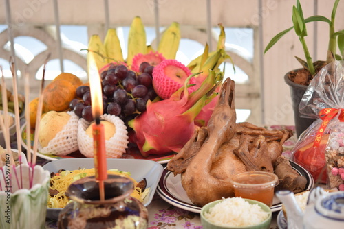 Duck and components on Chinese new year for sacrificial offering Chinese culture.