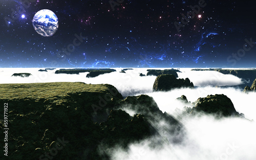 惑星風景　宇宙空間に浮かぶ地球