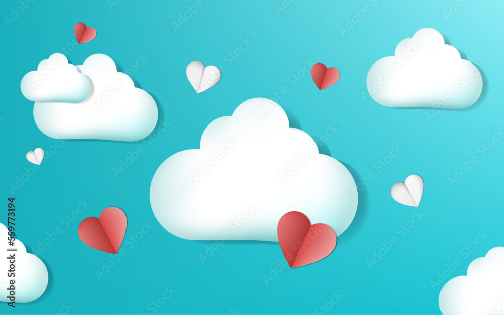 Cloud with hearts relistic.Vector illustration isolated on white background.Eps 10.