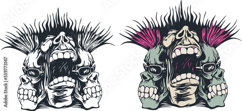 Emblem with punk skulls. Design element with punk musicians, png photo