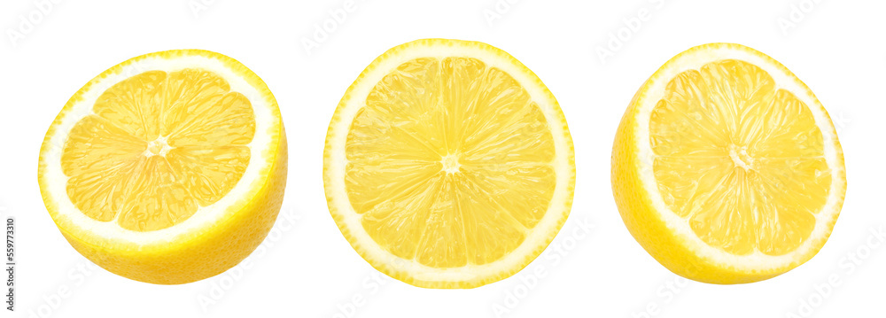fresh lemon fruit half and slices isolated, Fresh and Juicy Lemon, transparent png, cut out
