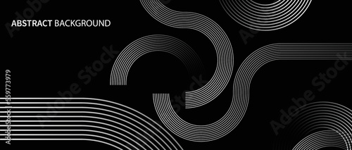 Abstract circle line pattern spin, Abstract gold circle lines on dark background. Geometric stripe line art design. music, science, Ai technology, digital futuristic banner