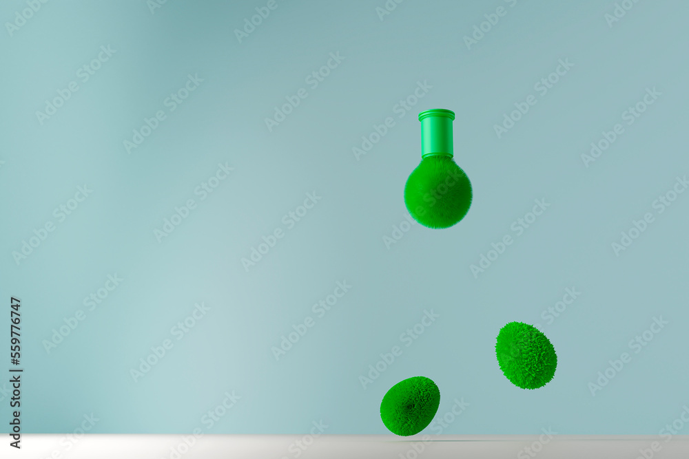 Green grass Easter egg and Lamp on the blue background, 3d render