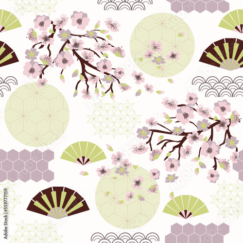 Cherry blossom  sweet floral seamless pattern  pink flowers  spring  Japanese sakura  cherry. Hand drawn. Vector
