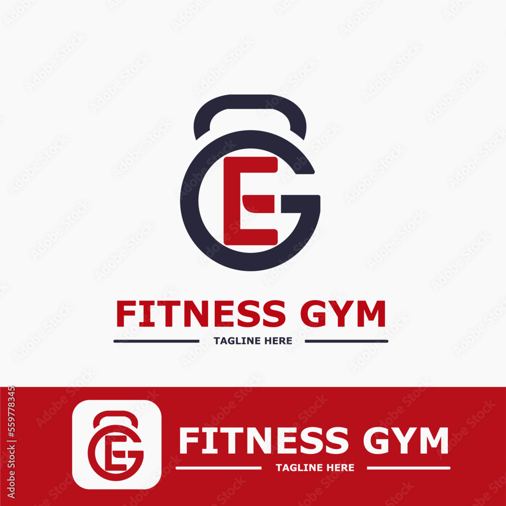 Modern Monogram Fitness Gym Sport Logo Idea Template with Kettlebell and Initial E Letter Modern Monogram Fitness Gym Sport Logo Idea Template with Kettlebell and Initial E Letter