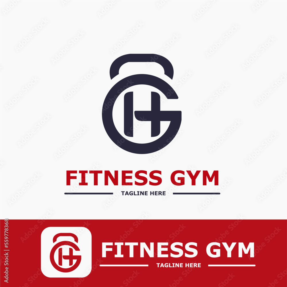 Obraz premium Modern Monogram Fitness Gym Sport Logo Idea Template with Kettlebell and Initial H Letter