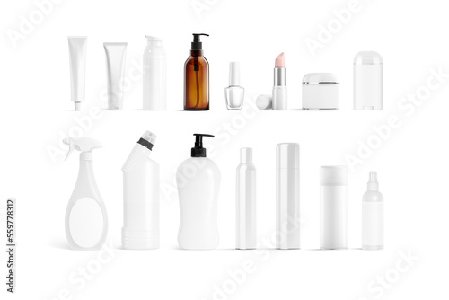 Blank white cosmetic and cleaning pack mockup  isolated