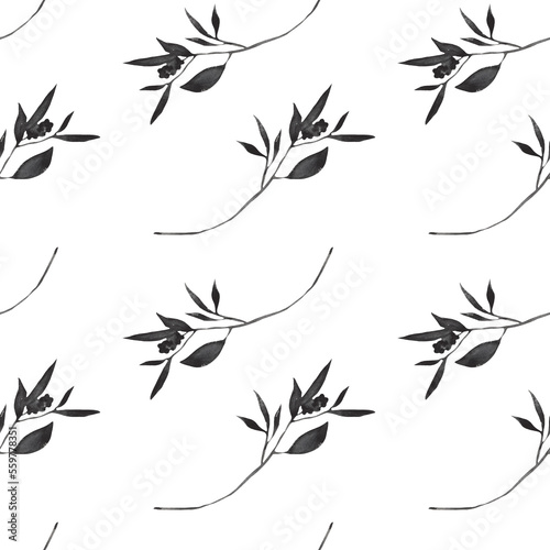 Nature flowers and leaves watercolor pattern isolated on white background. Background flowers