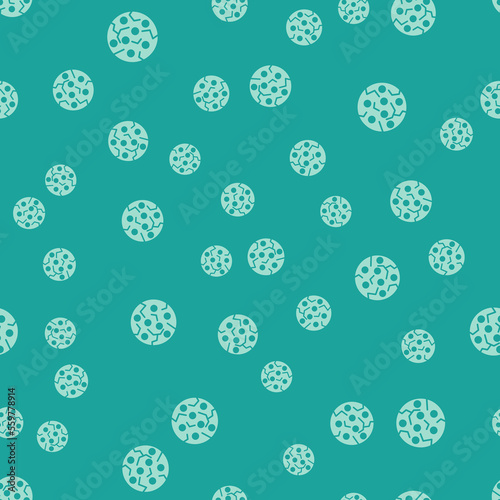 Green Cookie or biscuit with chocolate icon isolated seamless pattern on green background. Vector