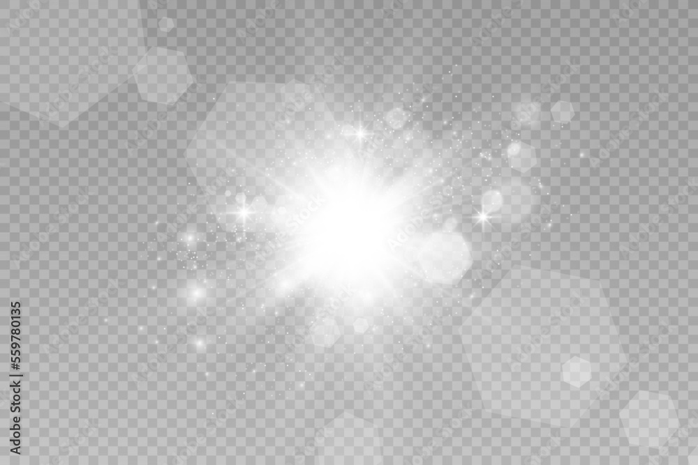Special lens flash, light effect. The flash flashes rays and searchlight. illust.White glowing light. Beautiful star Light from the rays. The sun is backlit. Bright beautiful star. Sunlight. Glare. Special lens flash, light effect. The flash flashes rays and searchlight. illust.White glowing light. Beautiful star Light from the rays. The sun is backlit. Bright beautiful star. Sunlight. Glare.