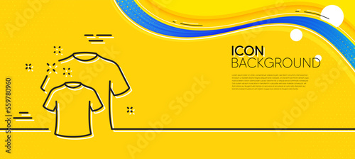 Clean t-shirt line icon. Abstract yellow background. Laundry shirt sign. Clothing cleaner symbol. Minimal clean t-shirt line icon. Wave banner concept. Vector