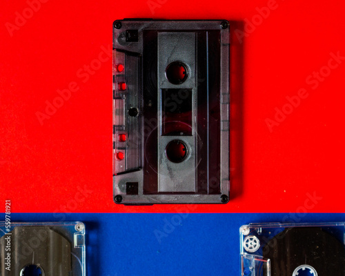 Tape Cassette on colour Background 