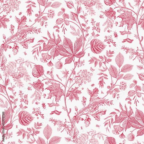 The Leaves of Trees. Seamless pattern. Vector vintage illustration.
