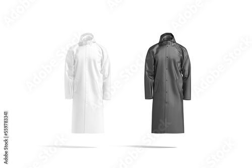 Blank black and white protective raincoat mockup, front view photo
