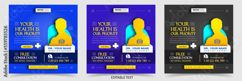Medical healthcare social media post or business promotion banner for doctor or Modern square flyer