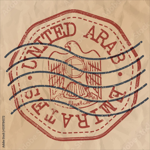 United Arab Emirates Stamp Travel Passport. Design Retro Symbol Country. Old Vintage Postmark.