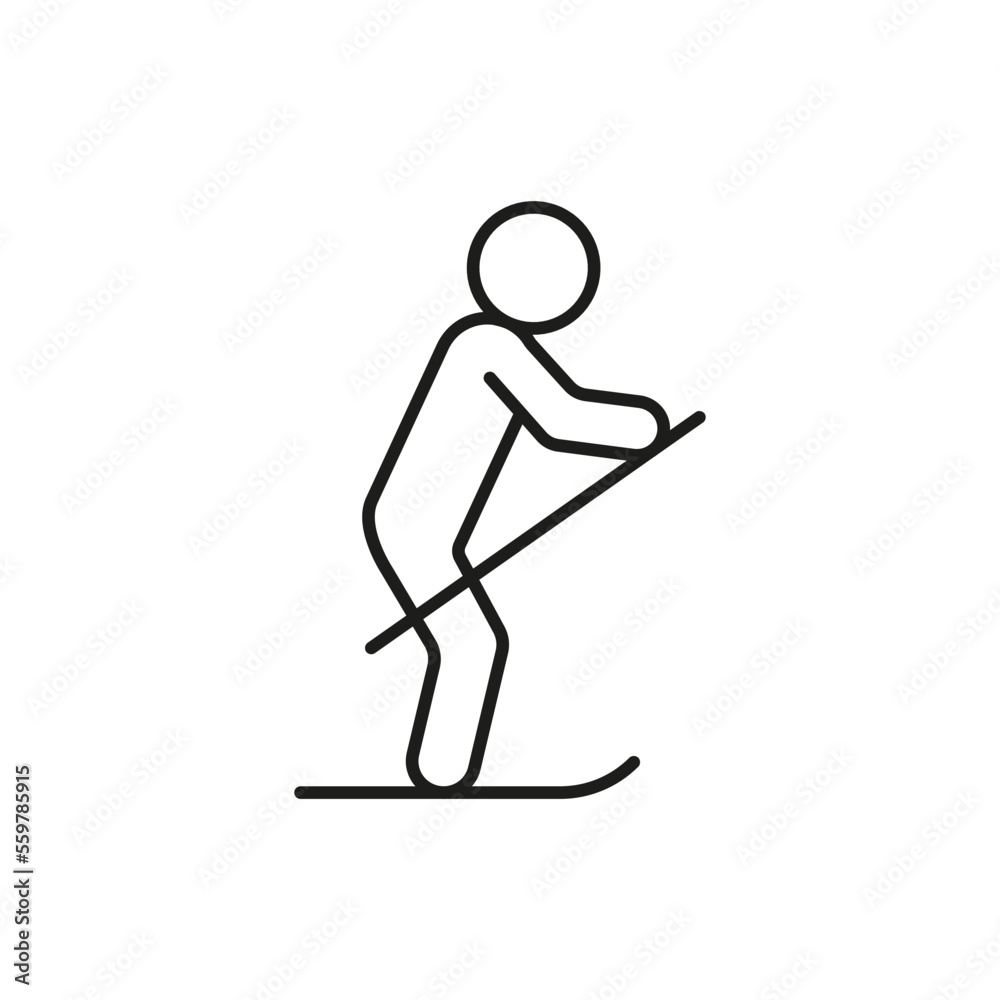 Skier, skiing, ski sport, line icon. Winter sport on snow. Walk on ski, recreation training lifestyle, activity competition. Vector illustration