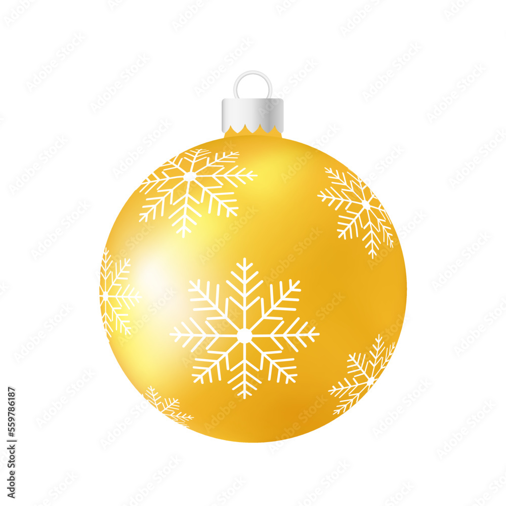 Yellow Christmas tree toy or ball Volumetric and realistic color illustration Yellow Christmas tree toy or ball Volumetric and realistic color illustration
