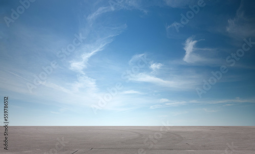 Nice Blue Sky with Asphalt Floor Background with Beautiful Clouds Empty Landscape
