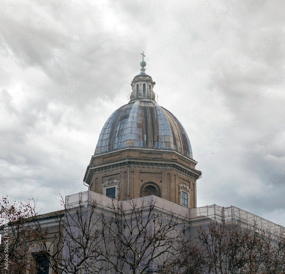 The dome of a church, basilica. Roof, cloudy day, architecture, religion, building.