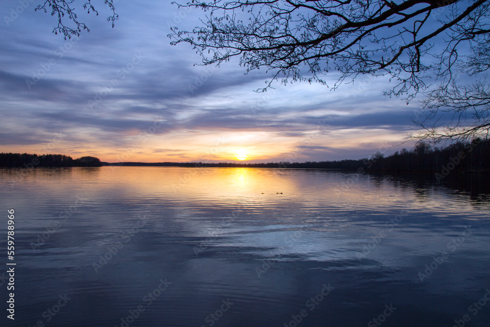 Lake at sunset with a beautiful refletion in the water