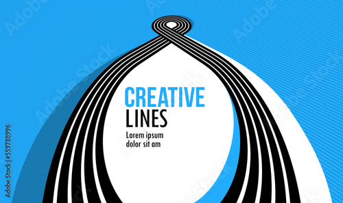Creative lines vector abstract background, 3D perspective linear graphic design composition, stripes in dimensional rotation poster or banner.