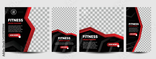 Fitness gym bodybuilding online coaching, social media feed post and story banner design template. For instructor, trainer and promotion online coaching.