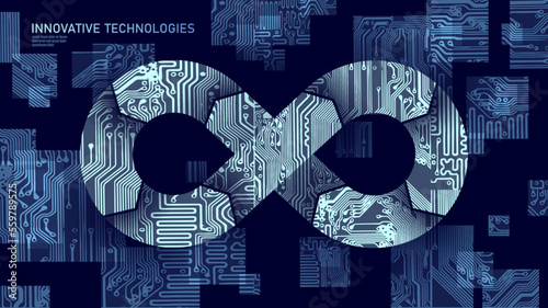 Devops software development operations infinity symbol. Programmer administration system life cycle quality. Coding building testing release monitoring. Data flow vector illustration