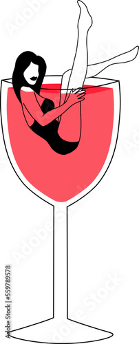Woman swimming in a glass of red wine
wine glass illustration women love wine
