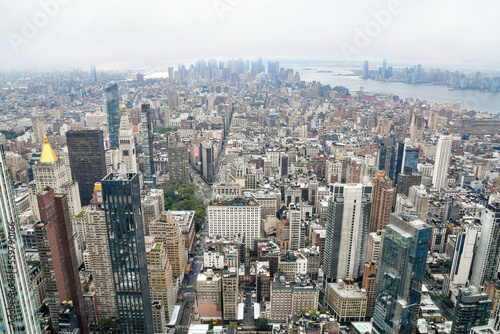 New York, Manhattan, October 1, 2022: The cloudy view of downtown Manhattan on a cloudy day.