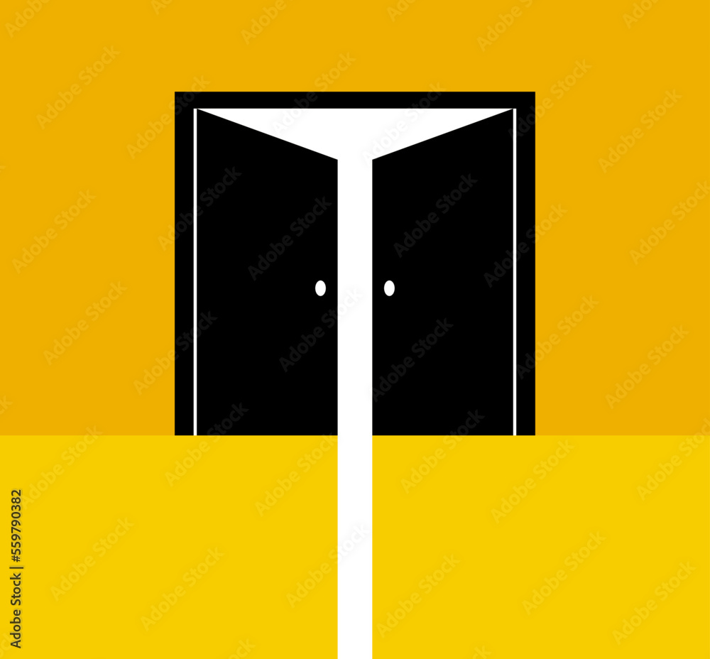 Half open secret door new opportunities concept vector illustration, fear of the unknown, step inside the future, what is behind, what is there. Half open secret door new opportunities concept vector illustration, fear of the unknown, step inside the future, what is behind, what is there.