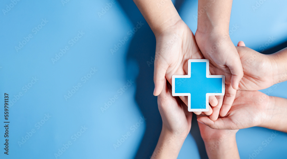 Health insurance concept. people hands holding plus and healthcare medical icon, health and access to welfare health concept. Health insurance concept. people hands holding plus and healthcare medical icon, health and access to welfare health concept.